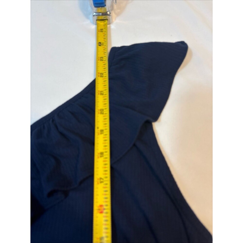 LOFT Navy One-Shoulder Ruffle Crop Top - Picture 6 of 6